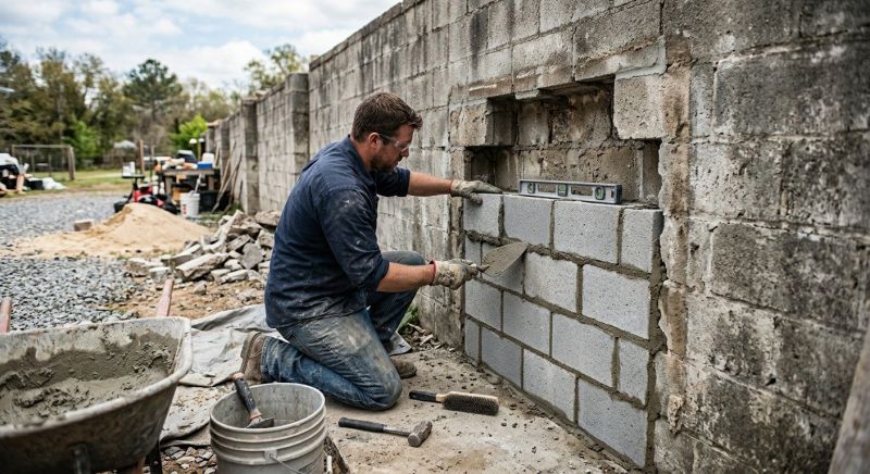 Cinder Block Wall Repair in Angier, NC