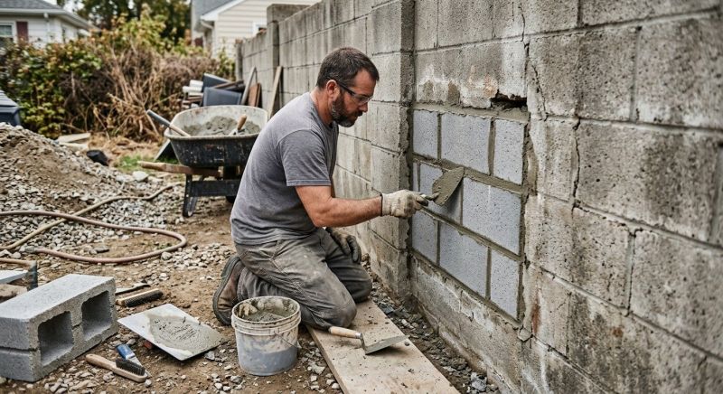 Cinder Block Wall Repair in Fuquay Varina, NC