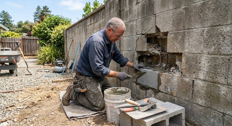 Cinder Block Wall Repair in Garner, NC