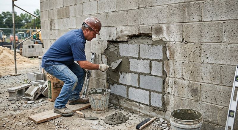 Cinder Block Wall Repair in Holly Springs, NC