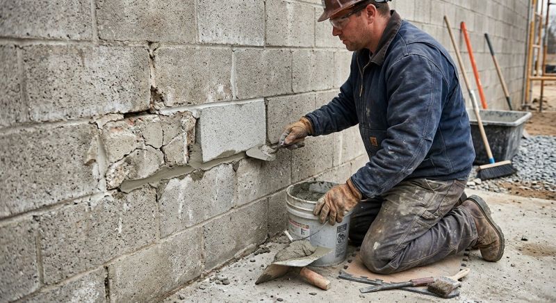 Cinder Block Wall Repair in Holly Springs, NC