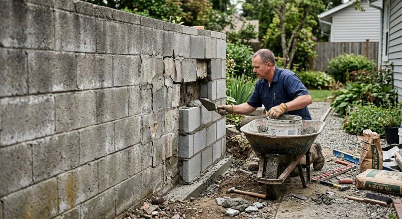 Cinder Block Wall Repair in Cary, NC
